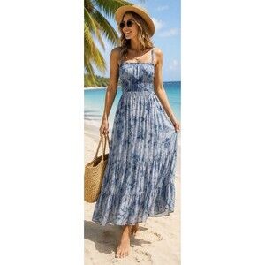 All In Favor Blue Tye Die Maxi Dress Size L Resort Vacation Boho